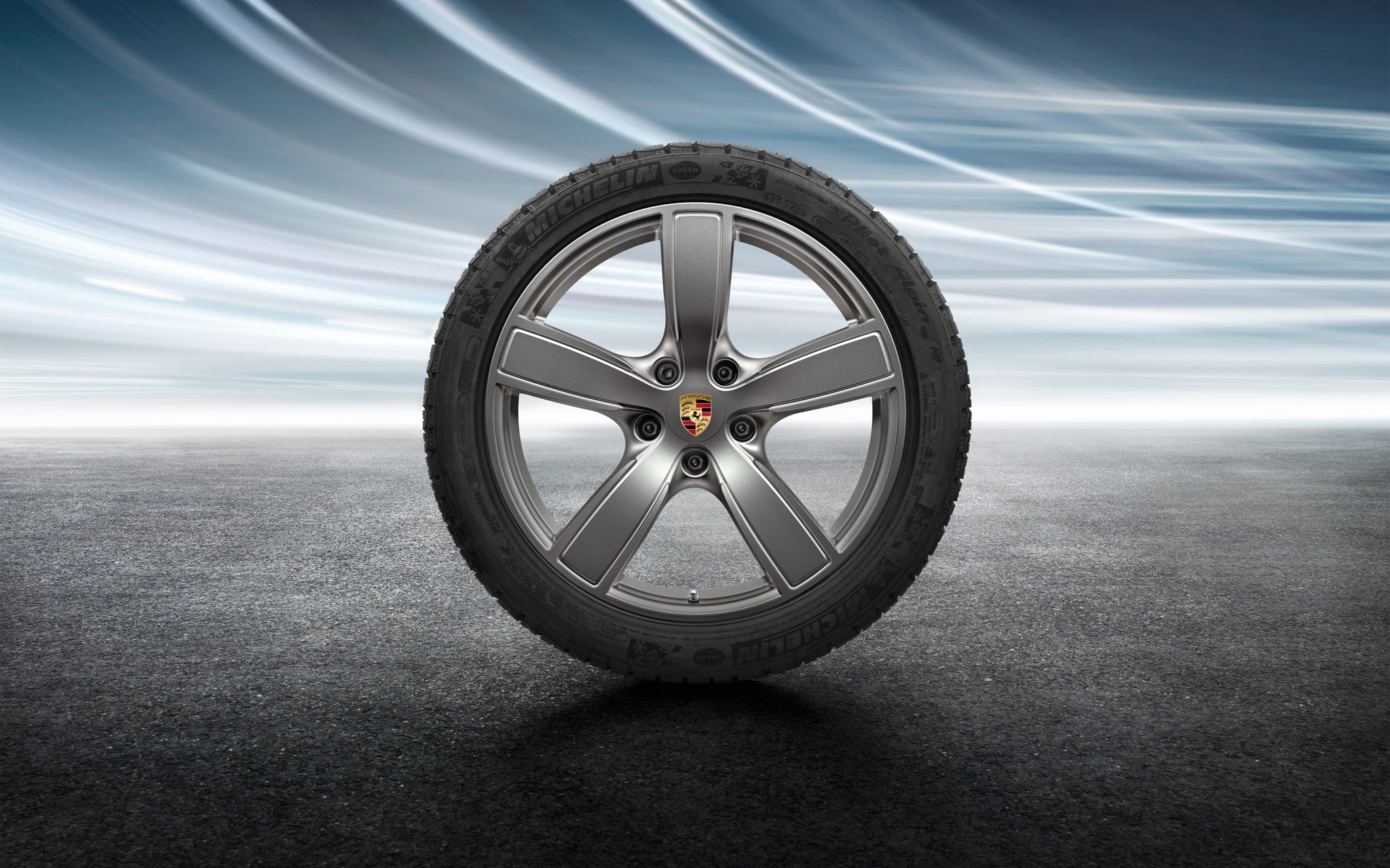 20" Cayenne Sport Classic winter wheel-and-tire set, Comfort, painted in Platinum (satin-gloss) - 9Y3