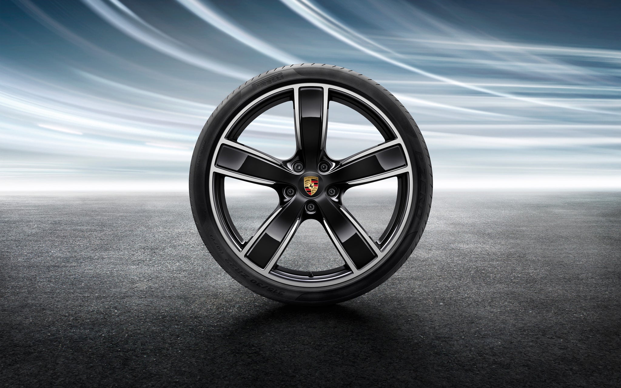 22-inch Cayenne Sport Classic summer wheel-and-tire set, painted in Black (high-gloss)