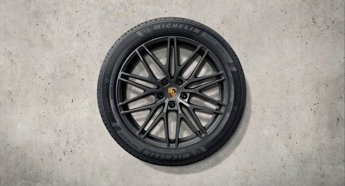 21-inch RS Spyder Design winter complete wheel set painted in anthracite gray