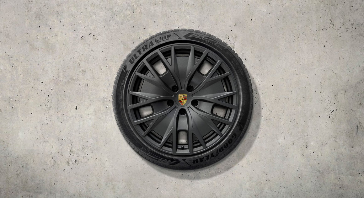 20-inch Taycan Turbo S Aero Design winter wheel-and-tire set, painted in Black (Satin Gloss)