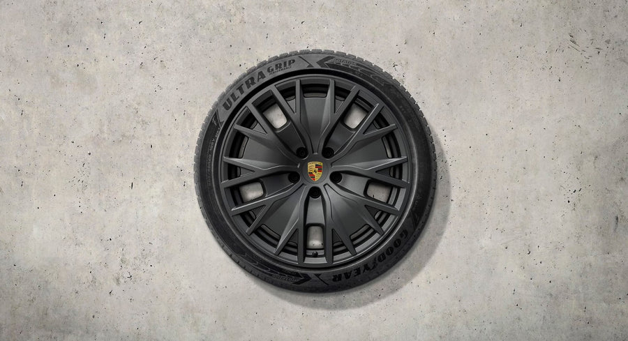 20-inch Taycan Turbo S Aero Design winter wheel-and-tire set, painted in Black (Satin Gloss)