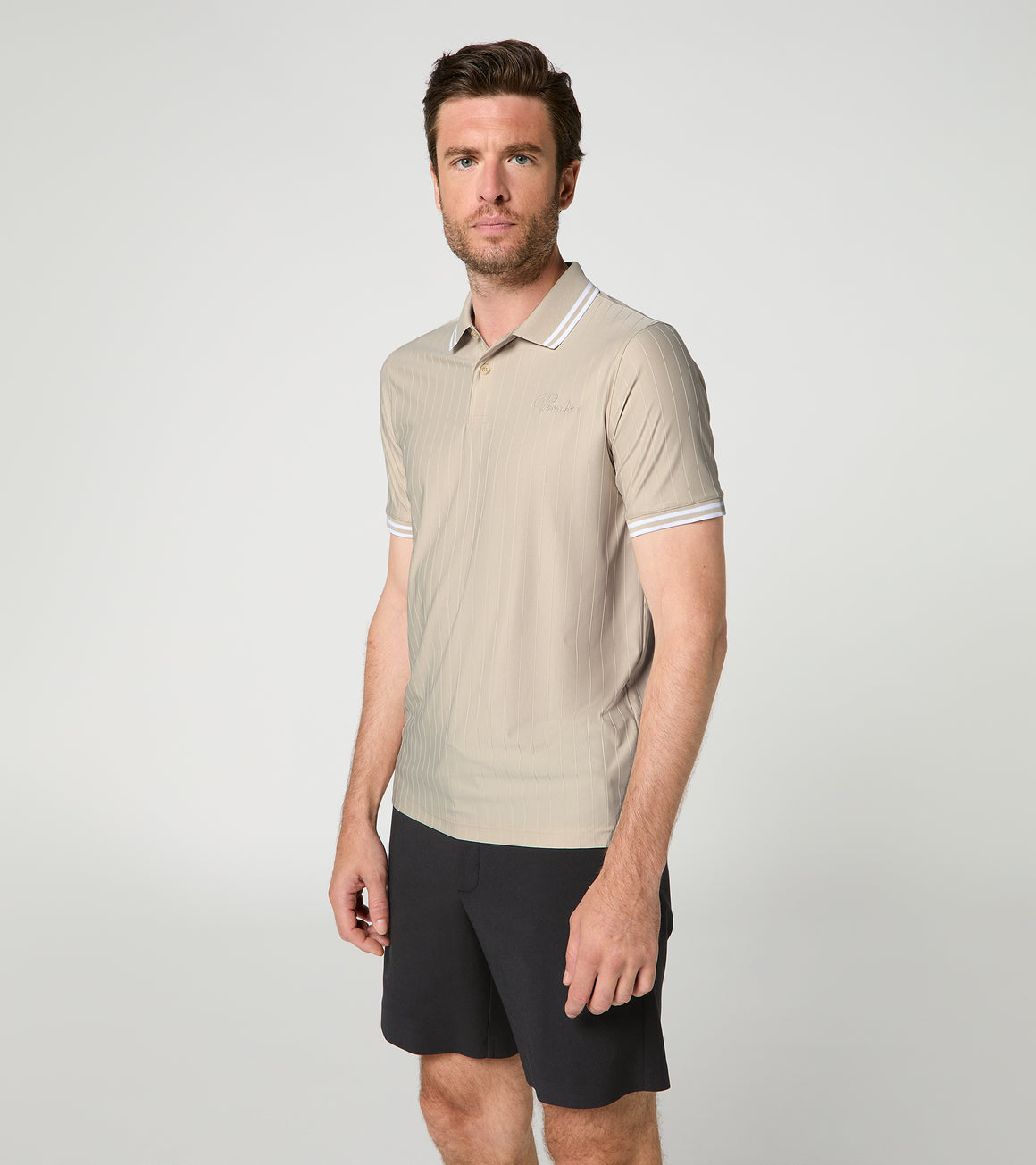 60Y 911 Targa –Men's Golf Polo Pinstripe desert suede