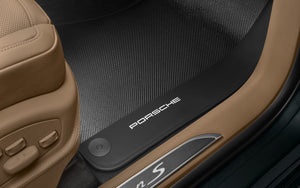 Carbon floor mats with leather edging